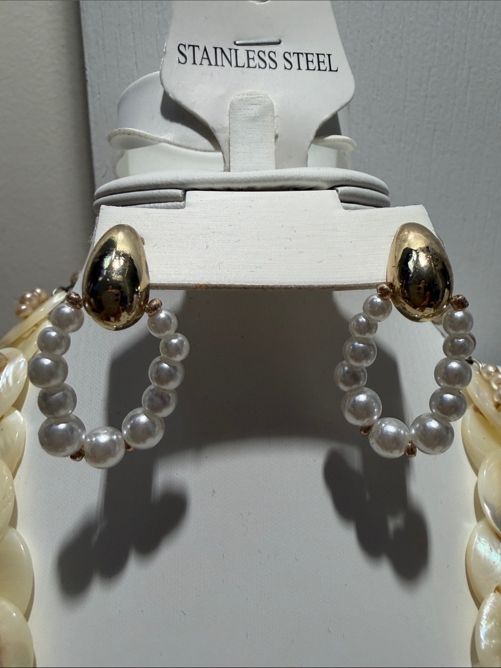 Plunder Gold-Tone Hoop Earrings with White Faux Pearls
